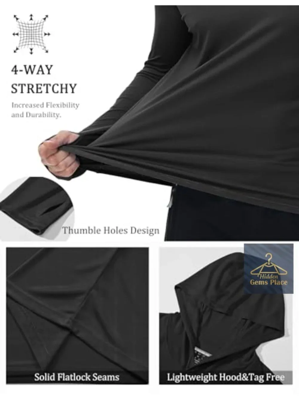 Men's UPF 50+ Sun Protection Long Sleeve Hooded Rash Guard Fishing Shirt